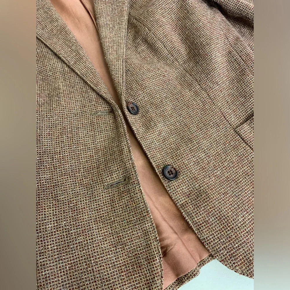 Vintage 60s 70s Red Brown Textured Lightweight 2 Button Front Blazer Size 10 - Picture 8 of 12